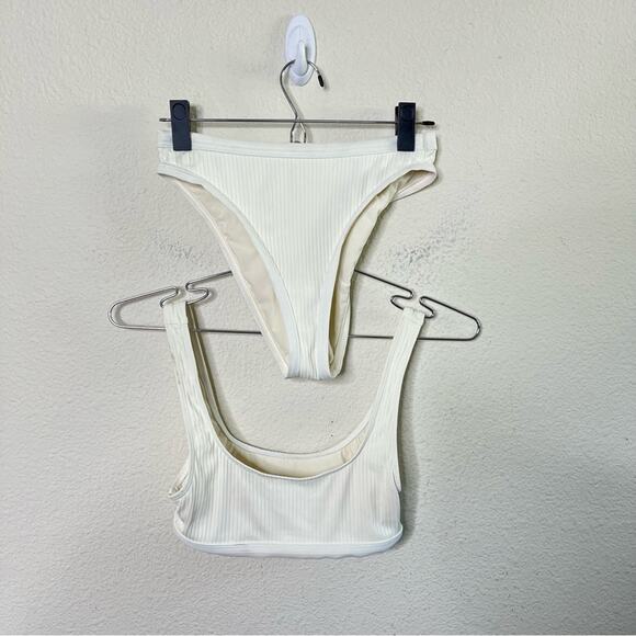 Good American SET White Ribbed Bikini Swim Top & Bottom Womens Size 1 / US S - Picture 2 of 7